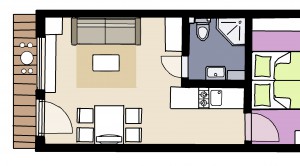 Apartment with bedroom and living room L