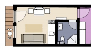 Apartament z sypialnią i kuchnią M